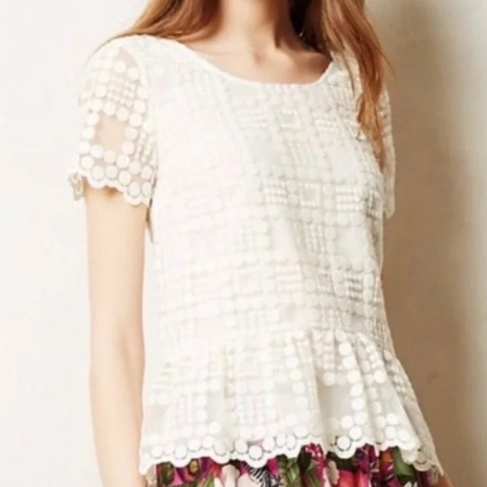 NWT Leifsdottir Short Sleeve Cream Peplum Shirt